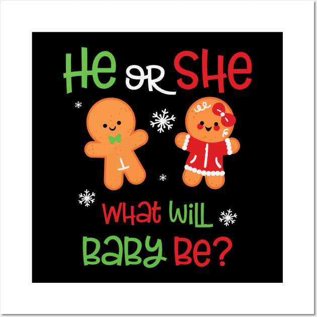 He or She Baby Gender Reveal Gingerbread Dolls Christmas Gift For Pregnant Mons Wall Art by BadDesignCo